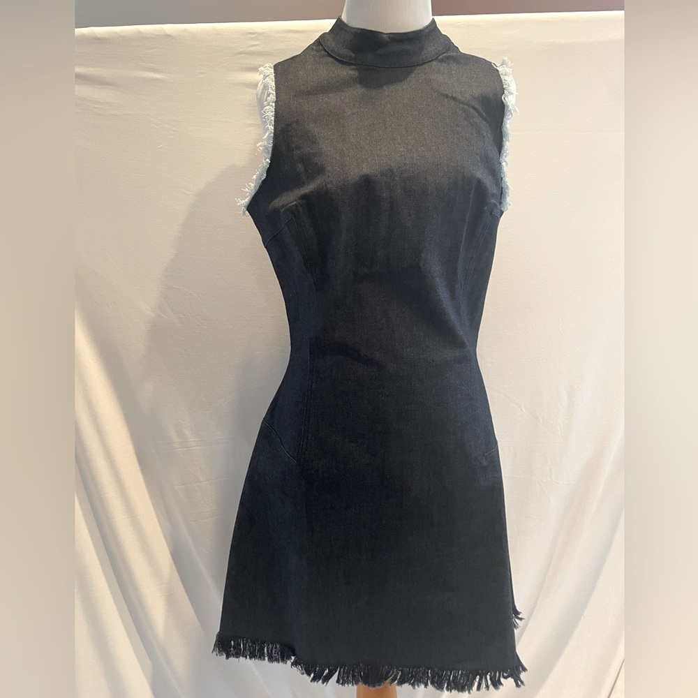 Ali & Jay dark denim dress, size L, sleeveless, bottom frayed, zipper back
